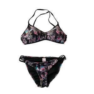 Hula Honey Women's Bikini Black Just Another Brick Top L Bottoms S